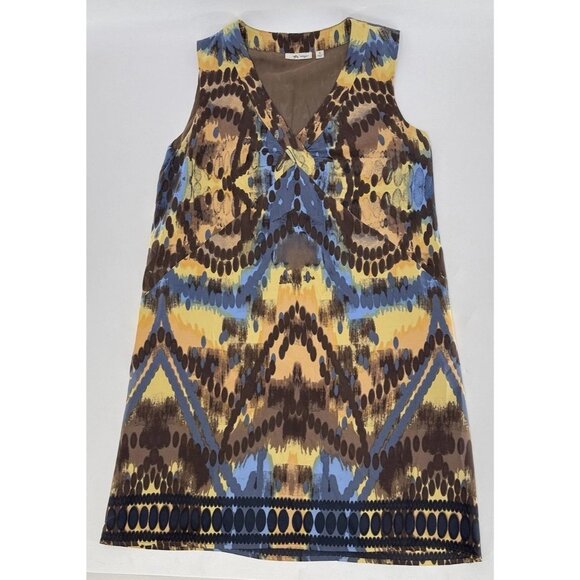 Halogen 100% Silk Babydoll Dress Size M Artsy Abstract Lined Event Bohemian - Picture 3 of 14